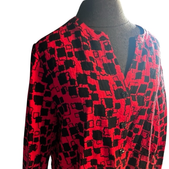 Habitat Black Red Geometric Tunic Buttons Medium - Picture 2 of 13
